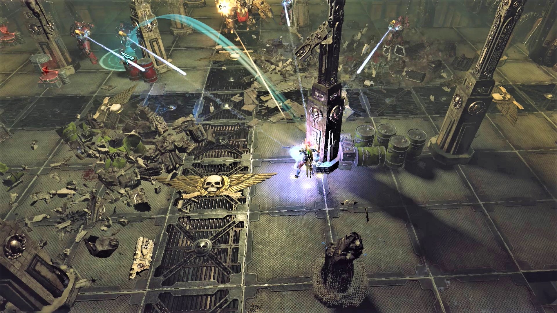 Best Warhammer 40K videogames Inquisitor Martyr screenshot showing desctructible scenery and firing lines
