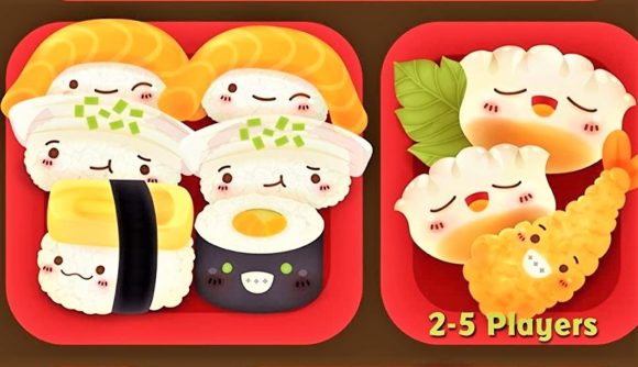 Closeup of the box art for the Sushi Go! card game