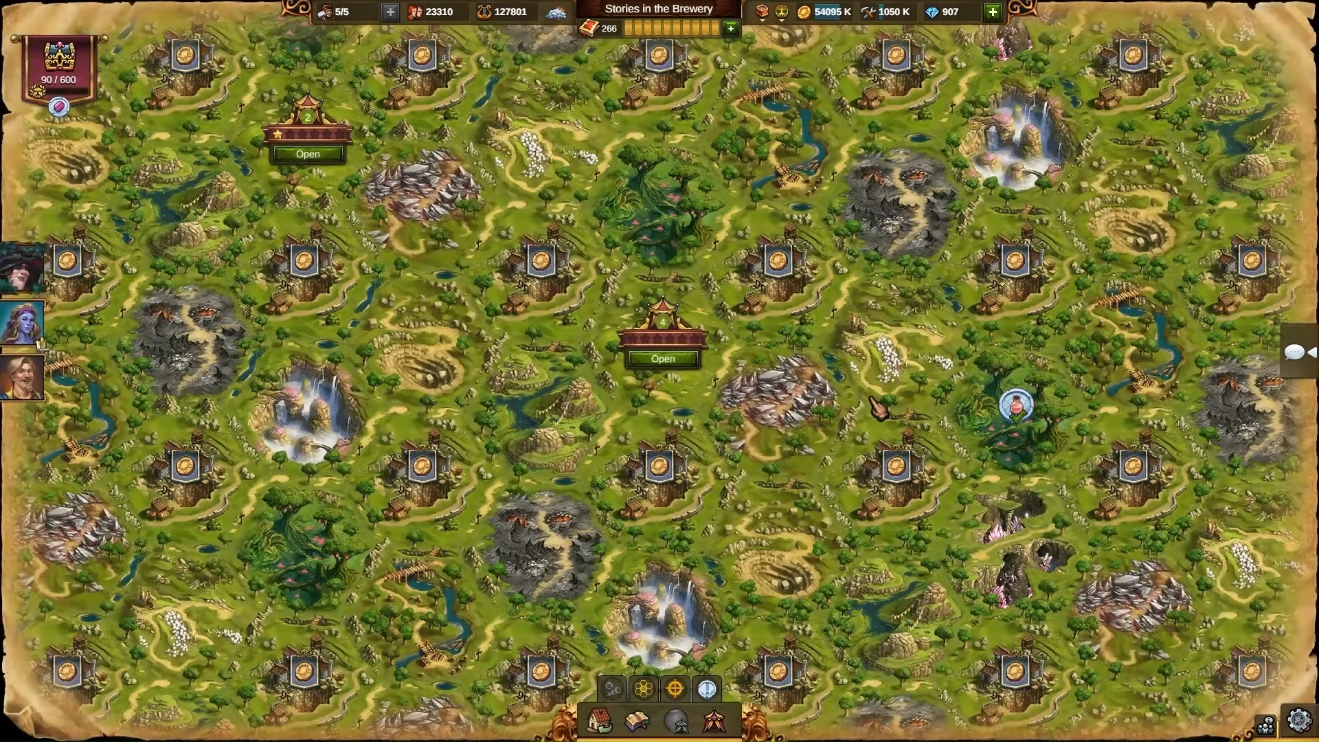 Best free strategy games: a screenshot from the game Elvenar shows a large map with various settlements on it.