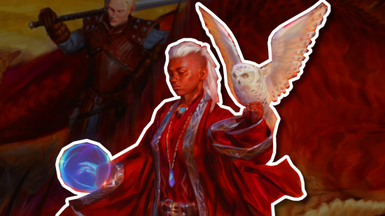 DnD level up - Wizards of the Coast art of a Sorcerer with a white owl on her arm