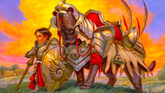 DnD sizes 5e - Wizards of the Coast art of a Halfling and Mastiff armoured for battle