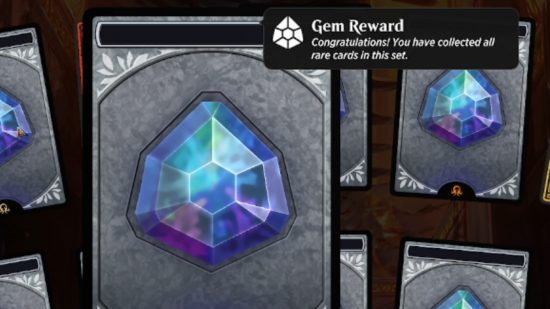 MTG Arena screenshot showing rewards given for completing a collection