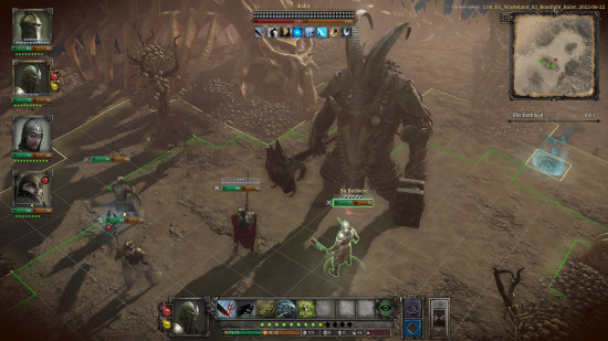 The best games like XCOM - screenshot from King Arthur: Knight's Tale, several Knights face off against the towering demon Balor