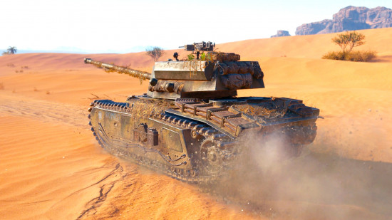 World of Tanks best tanks guide - wargaming WoT screenshot showing a D-day event tank spinning through desert sand
