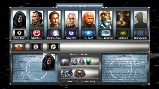 Best Hoi4 mods guide - Star Wars Project Valachord screenshot showing the playable commanders including Emperor Palpatine and Mon Mothma