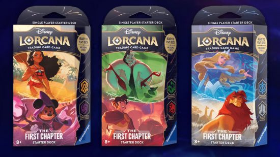 Disney Lorcana rules - Ravensburger image of three Lorcana starter decks
