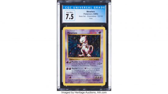 Shadowless Pokemon cards - a Mewtwo, graded 7.5, sold by Heritage auction hosue