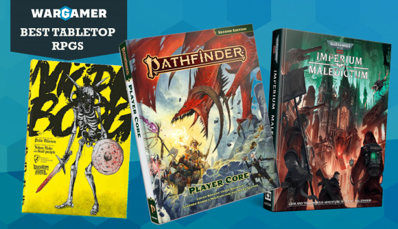 Three of the best tabletop roleplaying games, Mork Borg, Pathfinder, and Imperium Maledictum