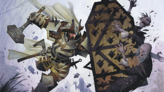 DnD magic items - Wizards of the Coast art of a Cleric bashing zombies with a shield