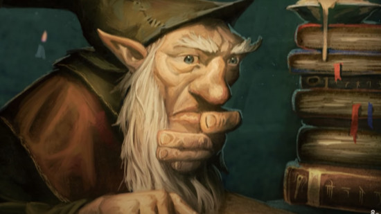 DnD character creator - Wizards of the Coast art of a Gnome pondering books