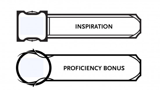 Inspiration and proficiency bonus sections on a DnD character sheet
