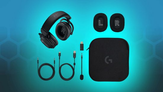 A black wireless Logitech G Pro Z 2 headset, presented on a luminous blue background