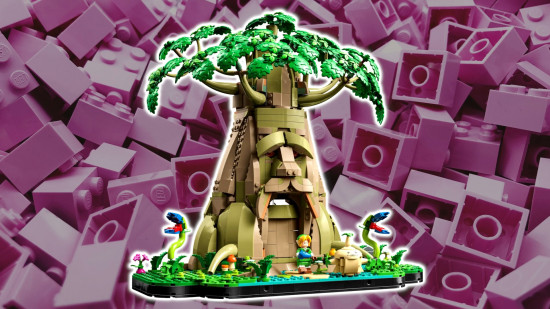 Lego Greak Deku Tree with pink bricks behind it