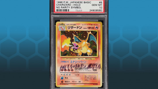 Rare Pokemon card - a Japanese base set Charizard with no rarity symbol, in a plastic case signed by the artist Mituhiro Arita