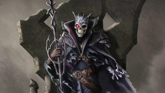 13th Age Liche King Icon, an a skeletal mage with a glowing red eye