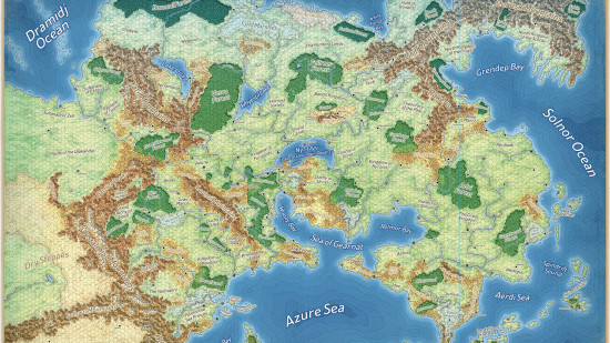 Map of the major continent of the Greyhawk DnD setting, from the upcoming Dungeon Master's Guide