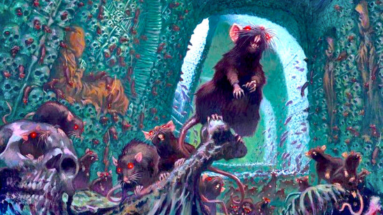 DnD fans make rats scary - Wizards of the Coast artwork showing rats in a crypt with skulls and bones