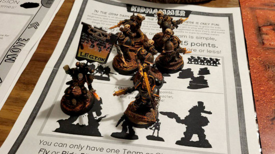 A small force of the Legion of the Damned Space Marines, on top of the rules for the indie game Kidhammer