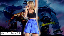 MTG art background with Taylor Swift in the foreground