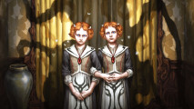 MTG Duskmourn art showing a pair of twins from The Shining.