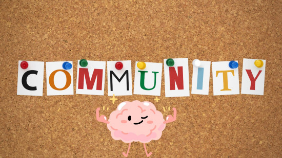 Warhammer 40k is good for your mental health - stock image showing a cartoon brain and letters spelling out Community