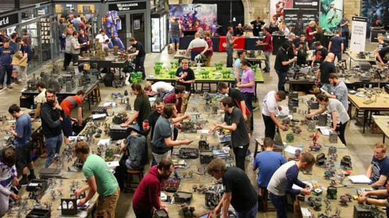 Photograph of a Warhammer 40k GT - players at the Warhammer World venue playing Warhammer 40k