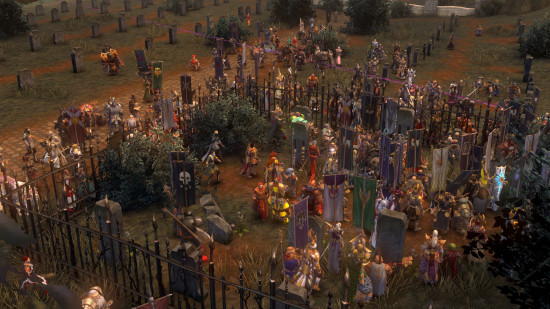 Players gather in the Warhammer MMO Return of Reckoning at the Praag Graveyard to pay respects to Christopher 'Zuna' Buechter