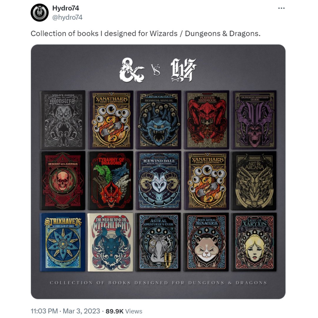A tweet about DnD books by Hydro74
