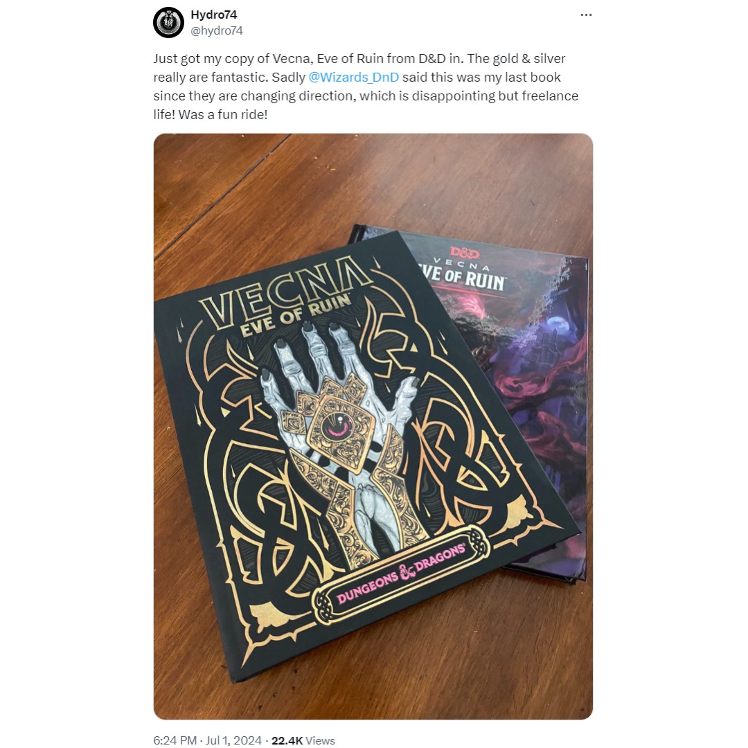 A tweet about a DnD book by Hydro74