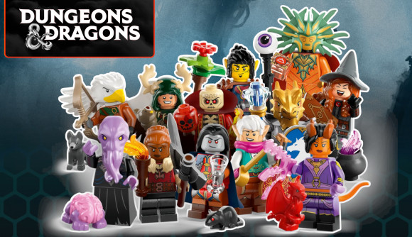 Lego DnD minifigures - 12 brightly colored Lego figures representing a range of fantasy heroes and monsters