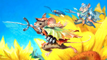 MTG bloomburrow art showing little mice warriors