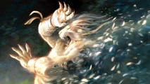 MTG artwork showing a leonin character dissolving to dust