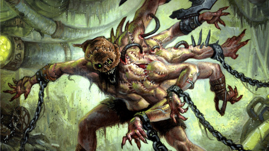 The MTG card Geralf's Messenger art with a stitched together zombie abomination