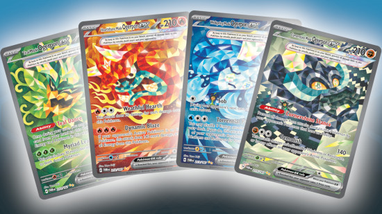 newest pokemon set twilight masquerade guide - Pokemon Company card images showing the four special illustration rare cards for Ogerpon Ex