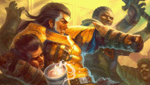Paizo art of a Pathfinder Fighter in a bar brawl