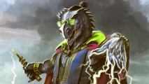 Pathfinder Mega Bundle image showing a Dragonkin person doing magic on a stormy day.