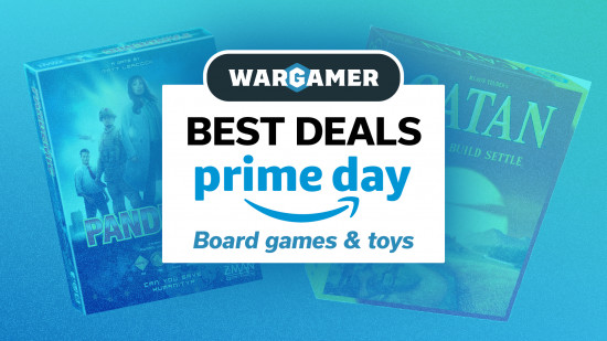 The Prime Day and Wargamer logo against a bright blue backdrop with faded board games