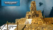 Massive Warhammer 40k Golden Throne diorama by Daniel McGirr, a huge golden ziggurat covered in arcane machinery