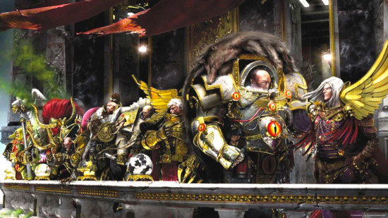 Warhammer 40k primarchs guide - Games Workshop artwork showing the primarchs at the triumph at Ullanor before the Horus Heresy