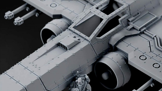 Close up on the cockpit of a Warhammer 40k X-wing-style fighter plane by Mortian Tank