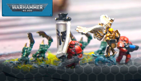 Warhammer 40k Yogscast Siege of Terra battle report - Yogscast youtube screenshot showing Sanguinius and blood angel space marines Epic models