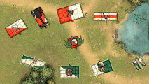 Screenshot from SOVL, a turn-based strategy game that looks like Warhammer fantasy battle reports from 1990s White Dwarf - two armies represented by rectangular blocks labelled with flag colors and icons