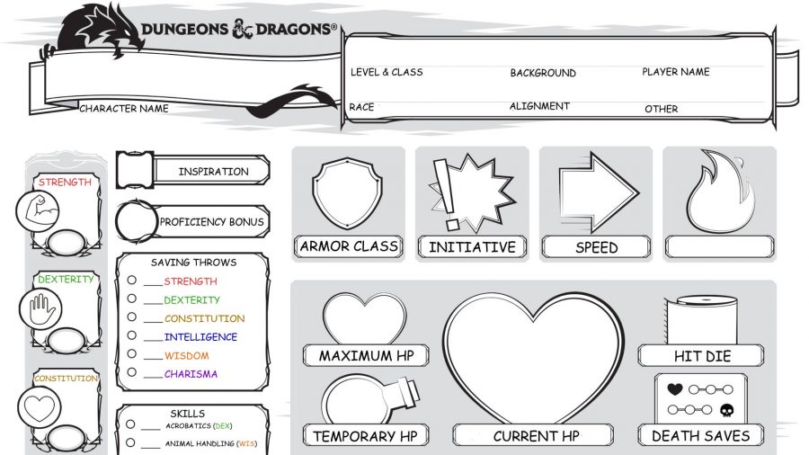 D&D character sheets - screenshot of a dyslexic friendly D&D character sheet