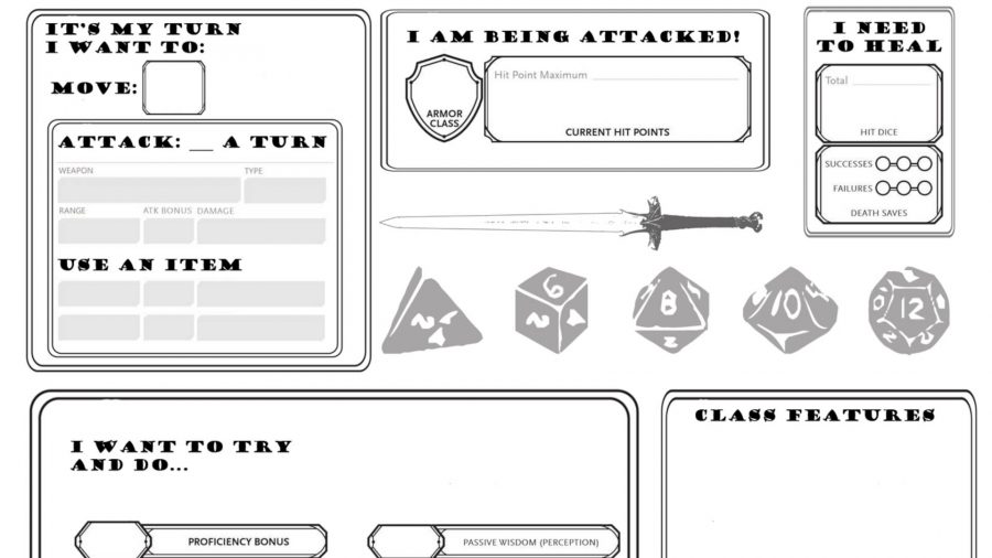 D&D character sheets - screenshot of a D&D character sheet for new players